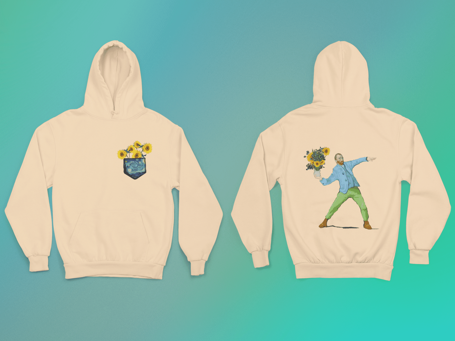 Floral Van Gogh Hoodie - Görsel 5
