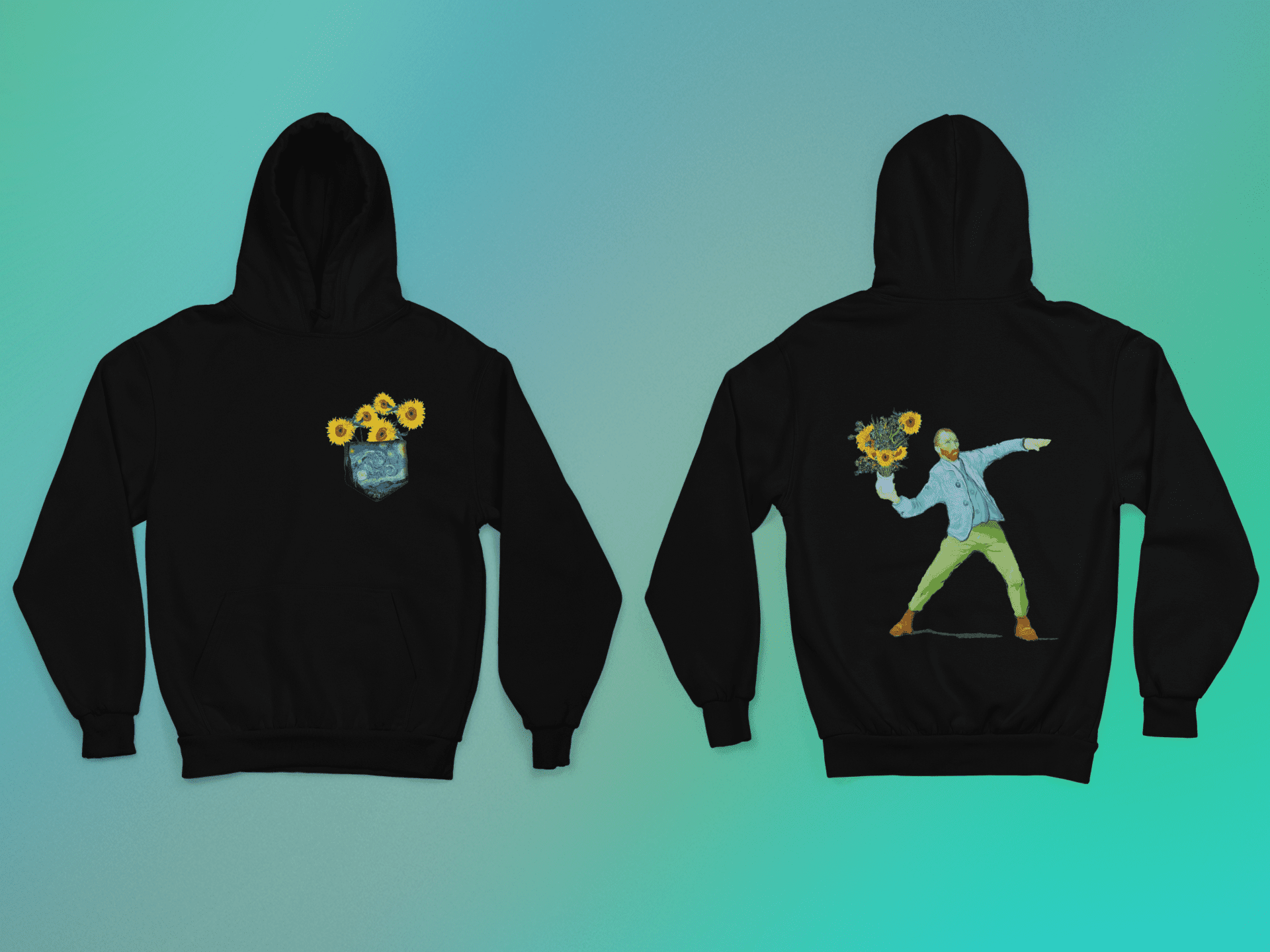 Floral Van Gogh Hoodie - Görsel 3